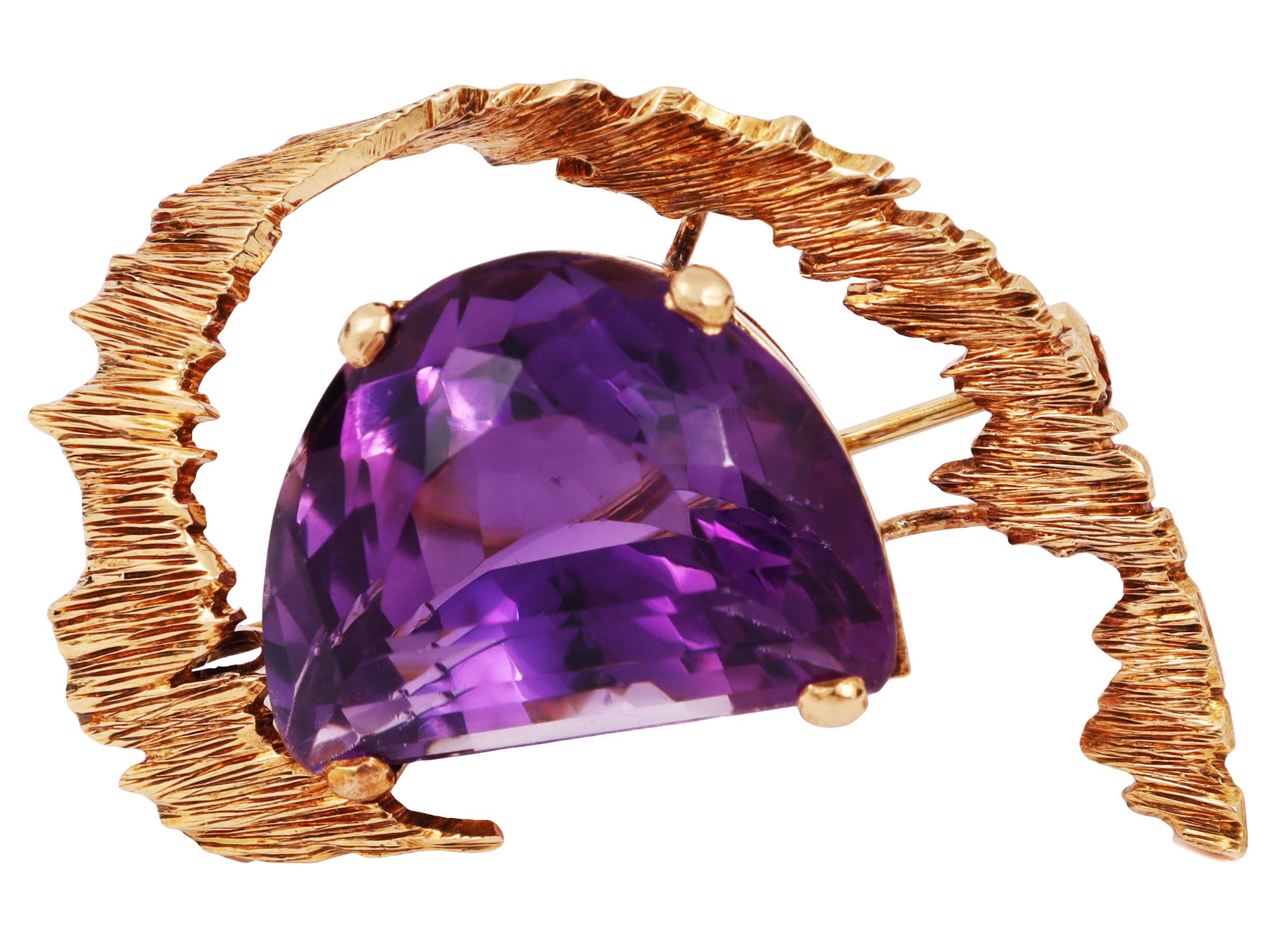 ART DECO 14K GOLD AND AMETHYST PIN BROOCH IOB PIC-0